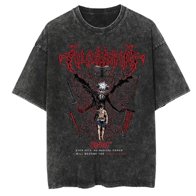 Kurodrip "Wizard King" Black Clover Vintage Washed Oversized T-Shirt