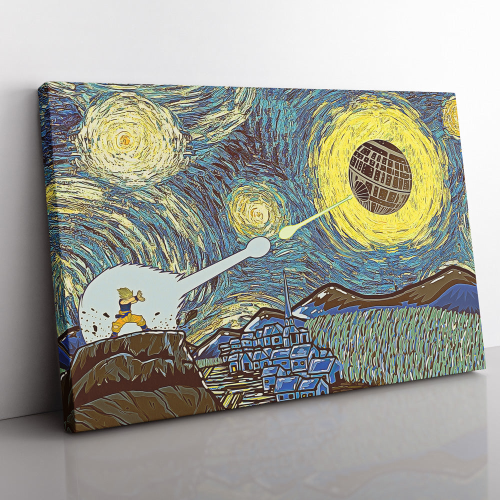 Goku vs Death Star Starry Night Canvas Print Wall Art - Kurodrip