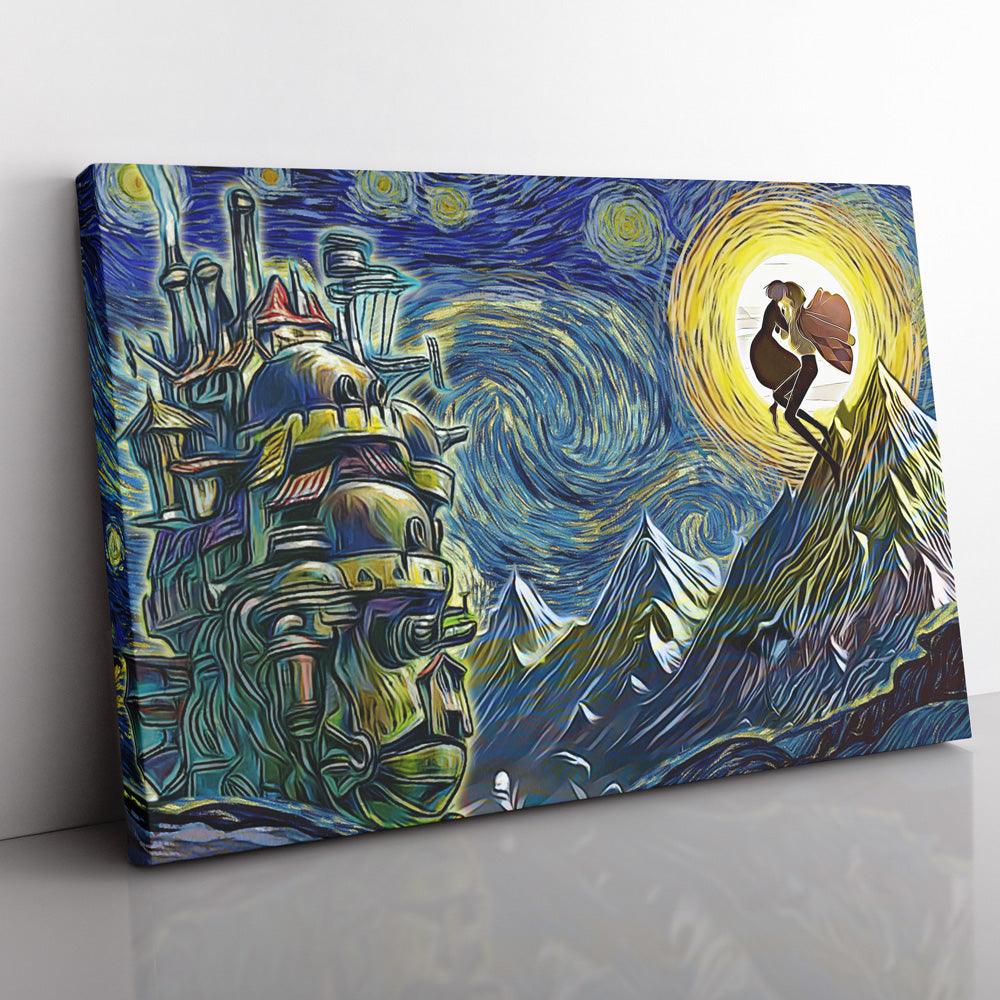 Howl's Moving Castle Starry Night Studio Ghibli Canvas Print Wall Art - Kurodrip