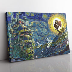 Howl's Moving Castle Starry Night Studio Ghibli Canvas Print Wall Art - Kurodrip