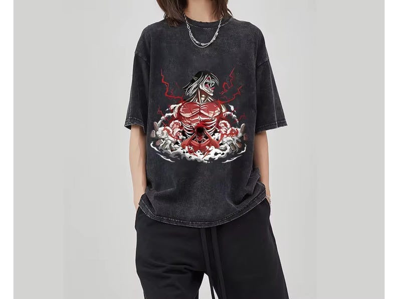 Kurodrip "Eren Yeager Attack Titans Power" Attack on Titan Vintage Washed Oversized T-Shirt V10