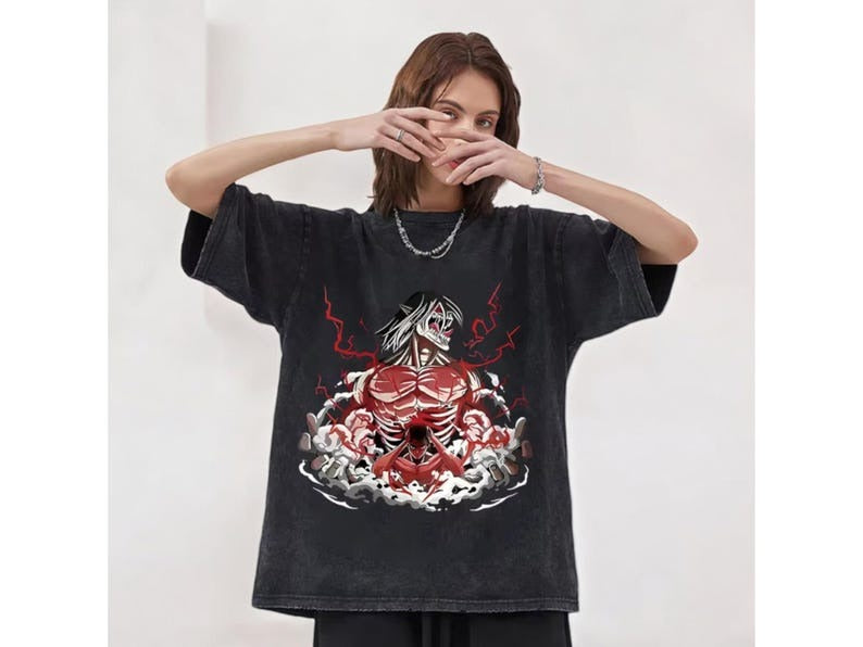 Kurodrip "Eren Yeager Attack Titans Power" Attack on Titan Vintage Washed Oversized T-Shirt V10