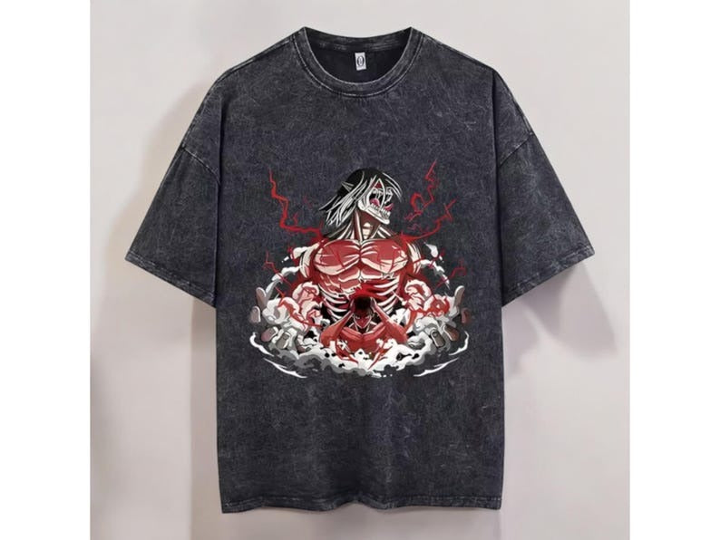 Kurodrip "Eren Yeager Attack Titans Power" Attack on Titan Vintage Washed Oversized T-Shirt V10