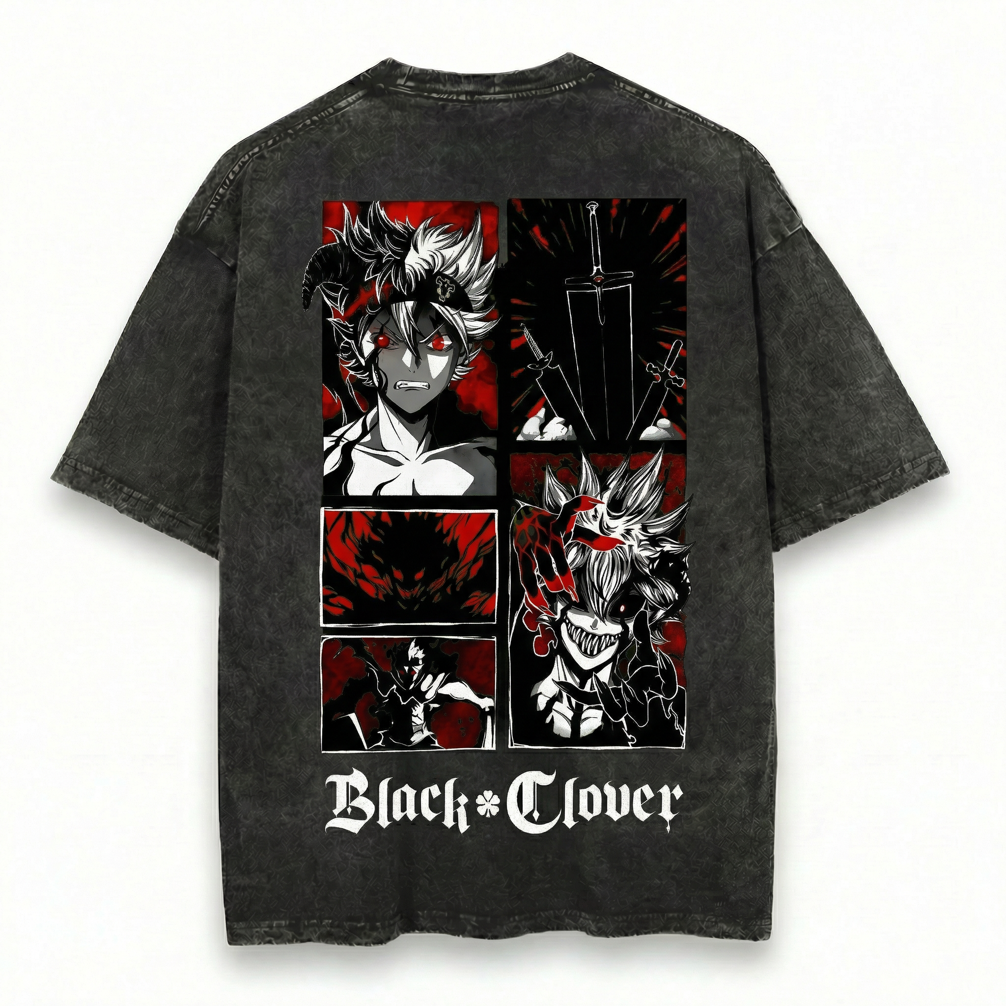 Dark Anime Demon Form Collage T-Shirt Graphic Manga Style Swords Fan Apparel