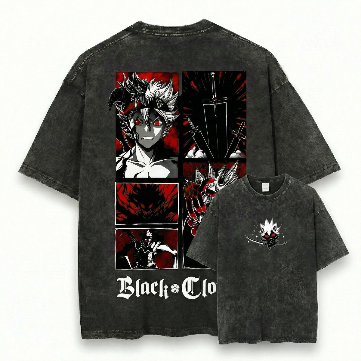 Dark Anime Demon Form Collage T-Shirt Graphic Manga Style Swords Fan Apparel