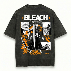 Intense Shonen Hero Collage Graphic T-Shirt Black Orange Manga Inspired Tee Soul Warrior Swordsman Fan Art Shirt