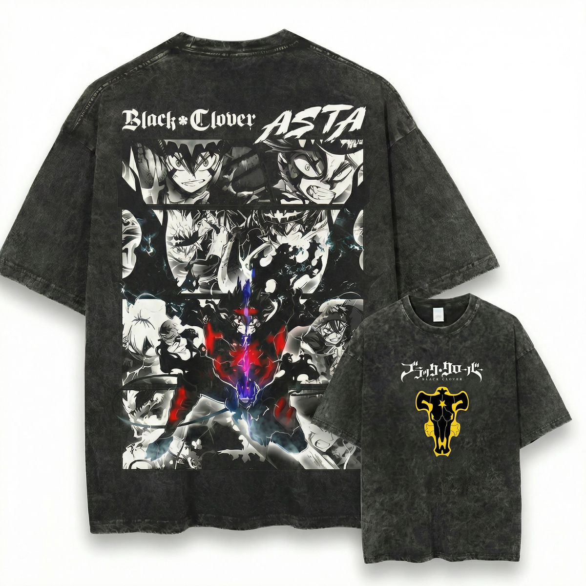 Black Clover Asta T-Shirt Anime Manga Graphic Tee High Contrast Anti-Magic Devil Form Collage Shirt