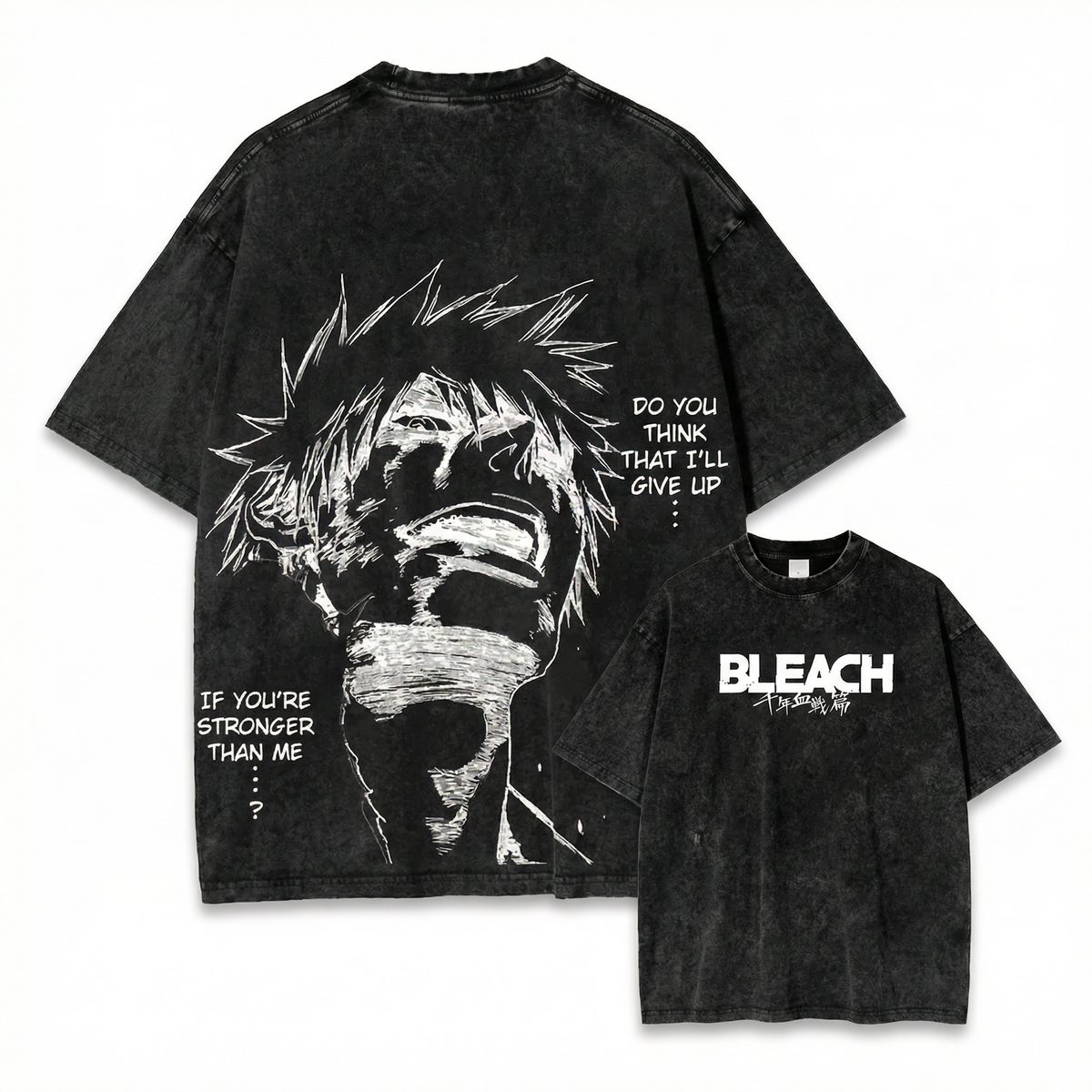 Bleach Inspired Washed Black Oversized Anime Graphic T Shirt