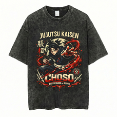 Kurodrip Choso Brotherhood of Blood Jujutsu Kaisen Washed Black Oversized Anime Graphic T Shirt