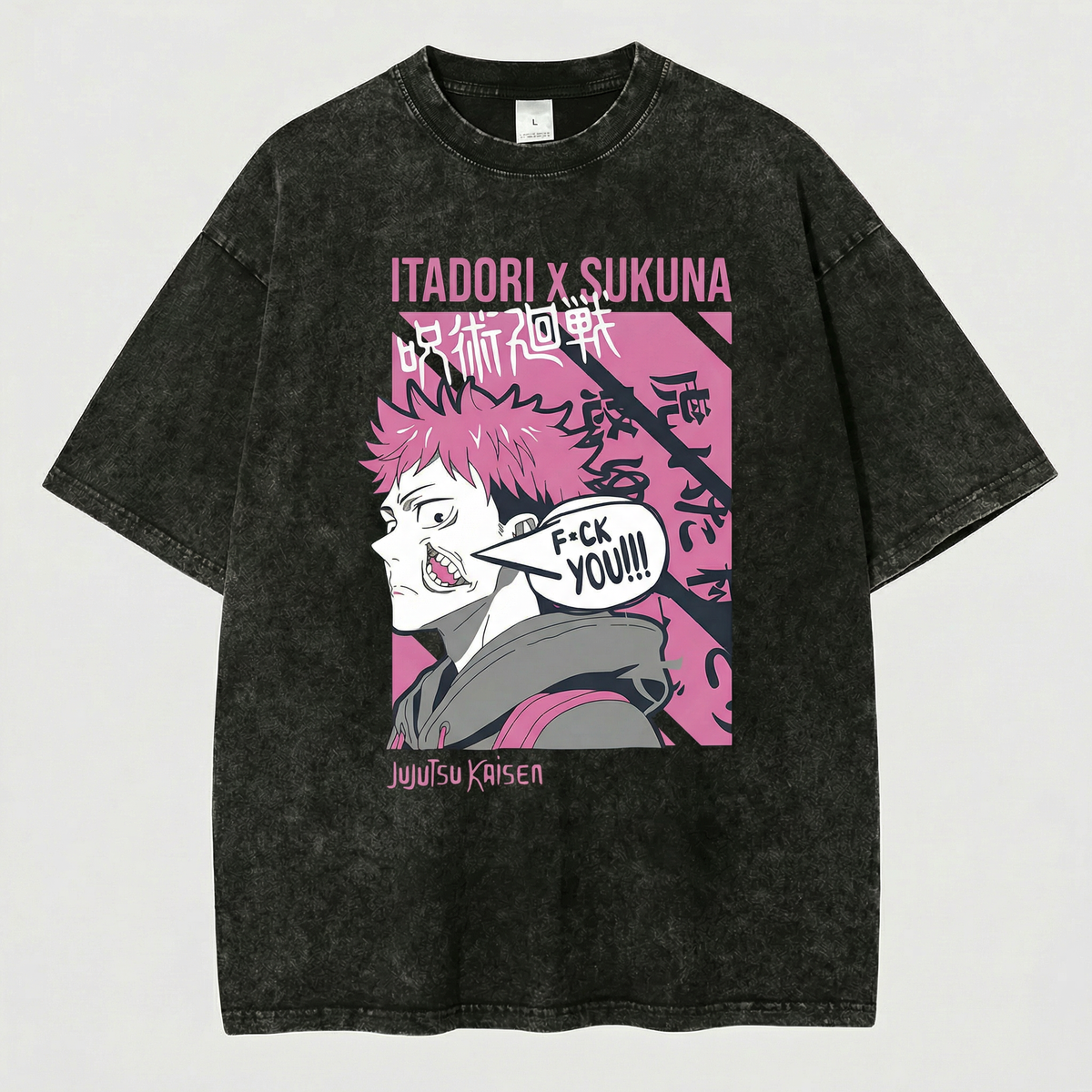 Kurodrip Itadori x Sukuna Jujutsu Kaisen Washed Black Oversized Anime Graphic T Shirt