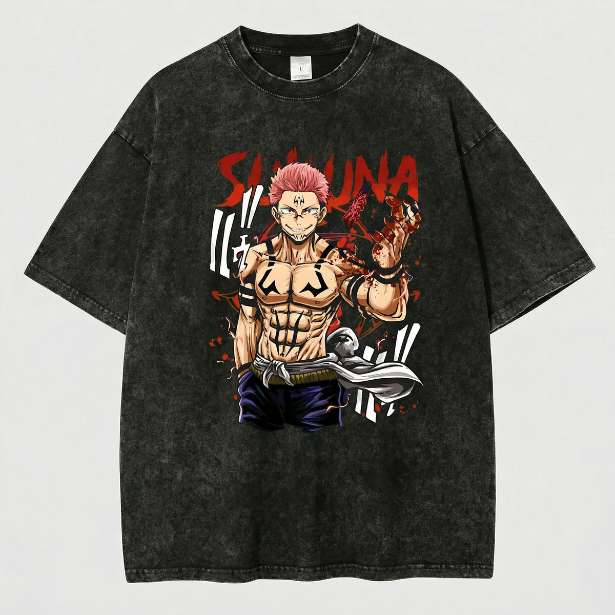 Kurodrip Sukuna King of Curses Jujutsu Kaisen Washed Black Oversized Anime Graphic T Shirt