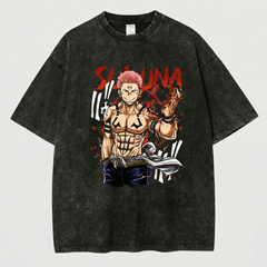Kurodrip Sukuna King of Curses Jujutsu Kaisen Washed Black Oversized Anime Graphic T Shirt