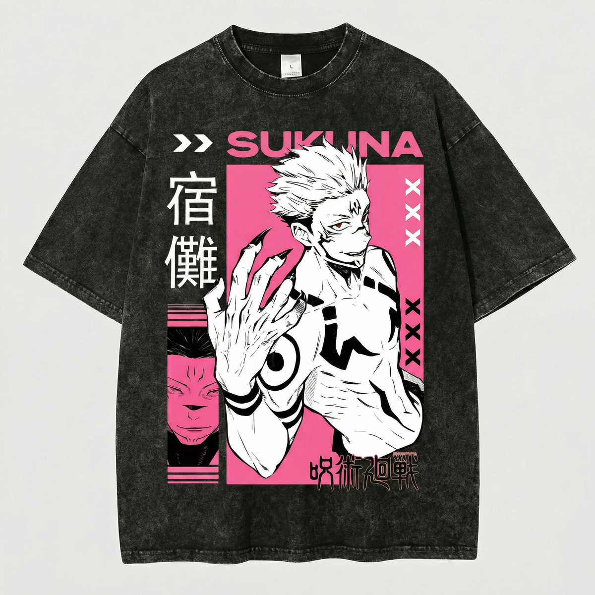 Kurodrip Sukuna Ryomen Cursed Spirit Jujutsu Kaisen Washed Black Oversized Anime Graphic T Shirt