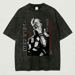 Kurodrip Ryomen Sukuna King of Curses Cursed Seals Jujutsu Kaisen Washed Black Oversized Anime Graphic T Shirt