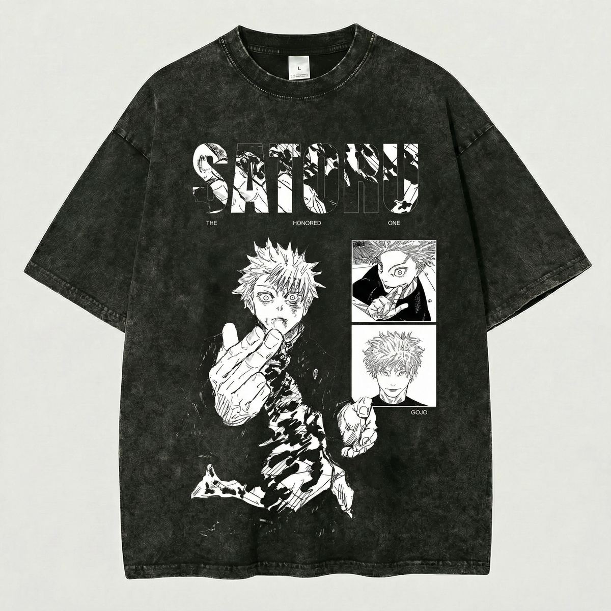 Kurodrip Satoru Gojo The Honored One Manga Panel Jujutsu Kaisen Washed Black Oversized Anime Graphic T Shirt