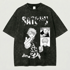 Kurodrip Satoru Gojo The Honored One Manga Panel Jujutsu Kaisen Washed Black Oversized Anime Graphic T Shirt