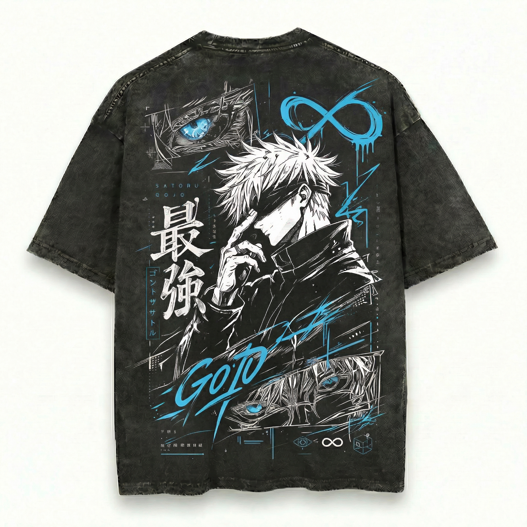 Gojo Satoru Infinity Six Eyes Washed Black Oversized Anime Graphic T Shirt