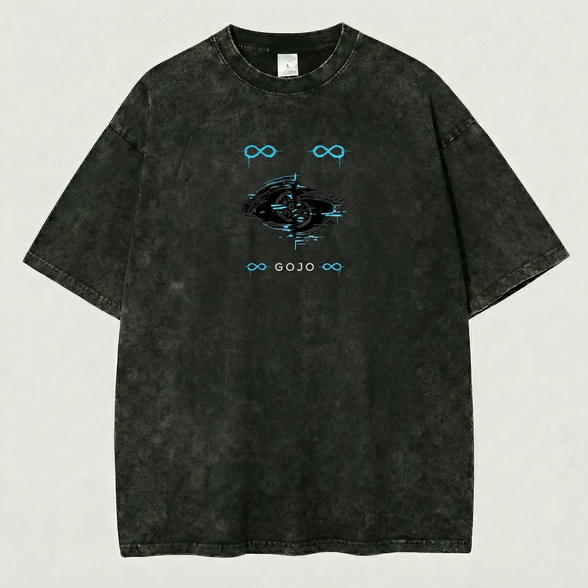 Gojo Satoru Infinity Six Eyes Washed Black Oversized Anime Graphic T Shirt