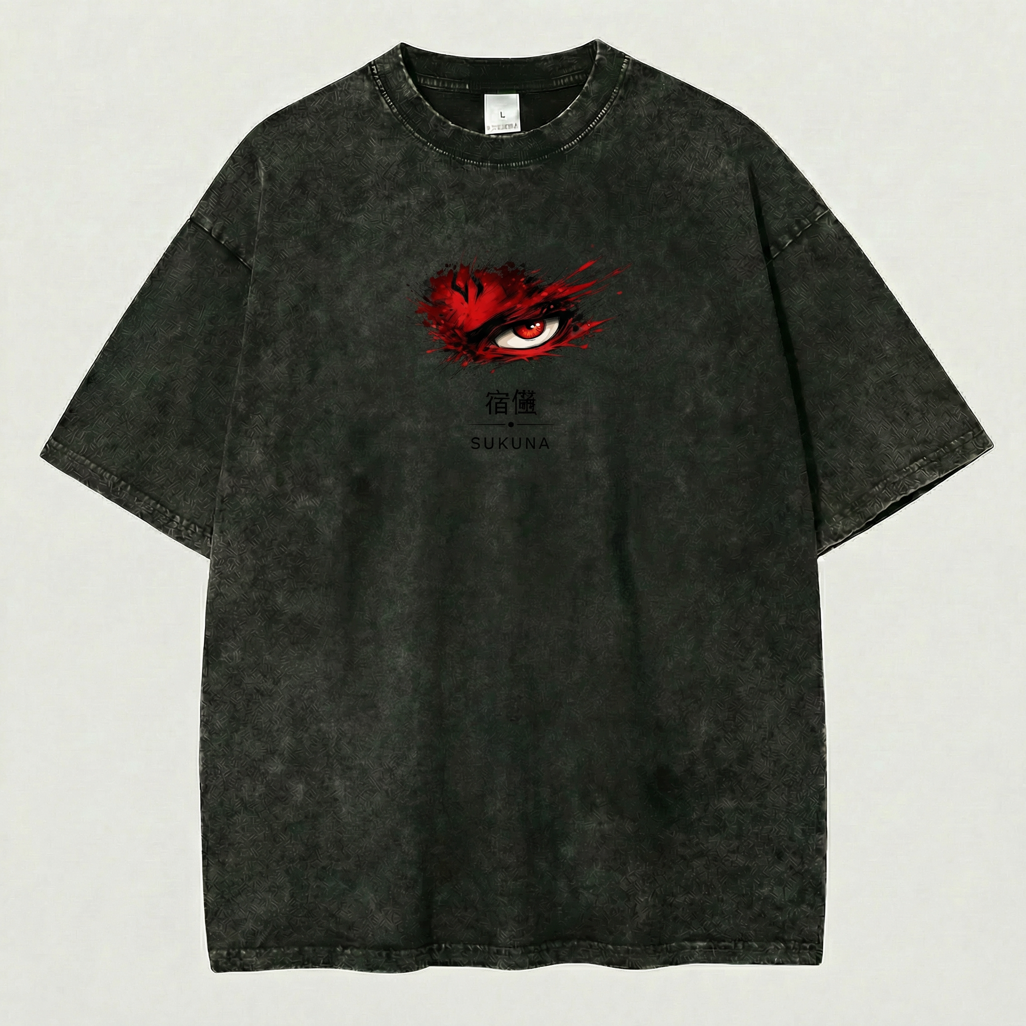 Sukuna Domain Expansion King of Curses Split Face Jujutsu Kaisen Washed Black Oversized Anime Graphic T Shirt
