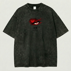 Sukuna Domain Expansion King of Curses Split Face Jujutsu Kaisen Washed Black Oversized Anime Graphic T Shirt