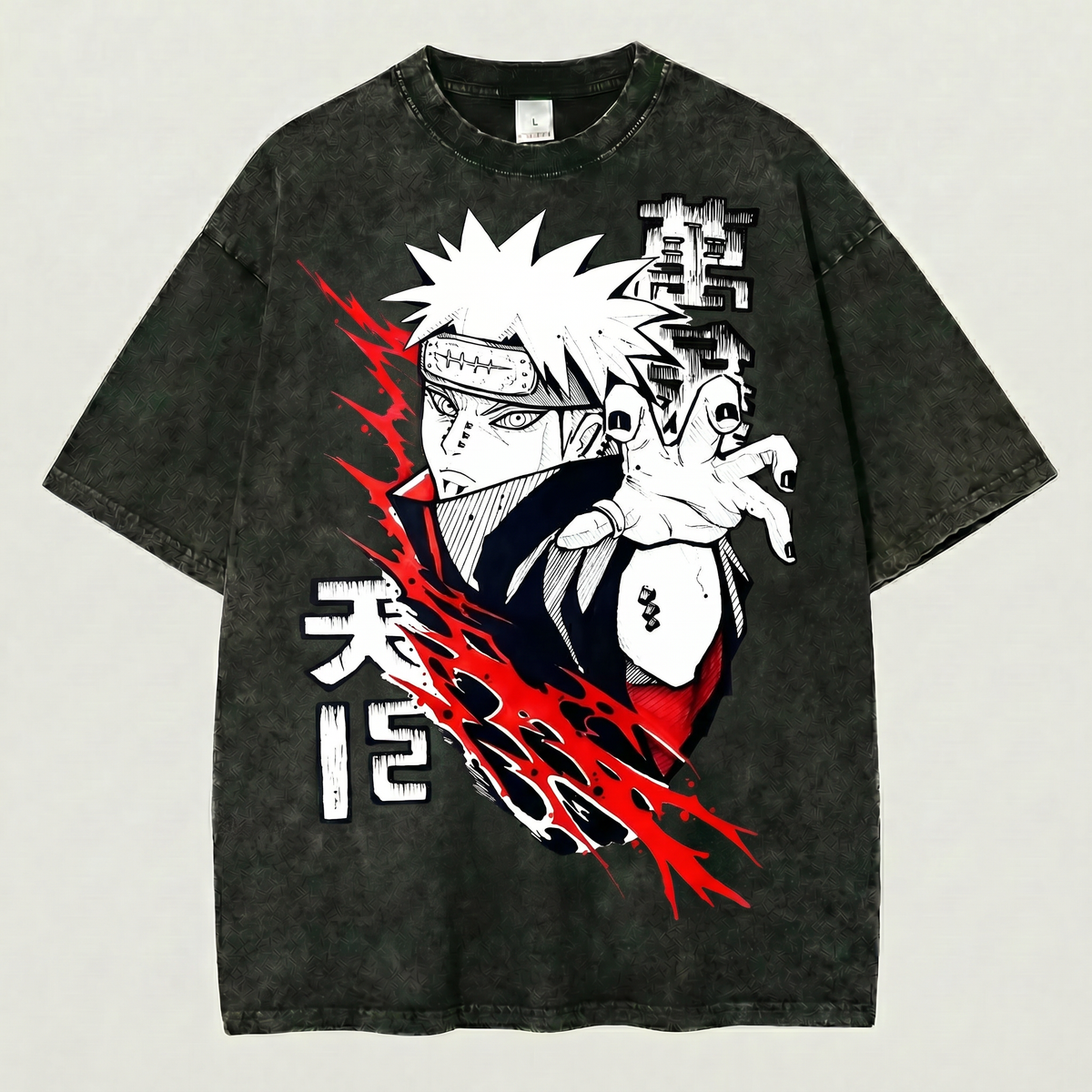 Kurodrip Pain Inspired Washed Black Oversized Anime Graphic T Shirt