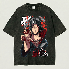 Kurodrip Itachi Inspired Washed Black Oversized Anime Graphic T Shirt
