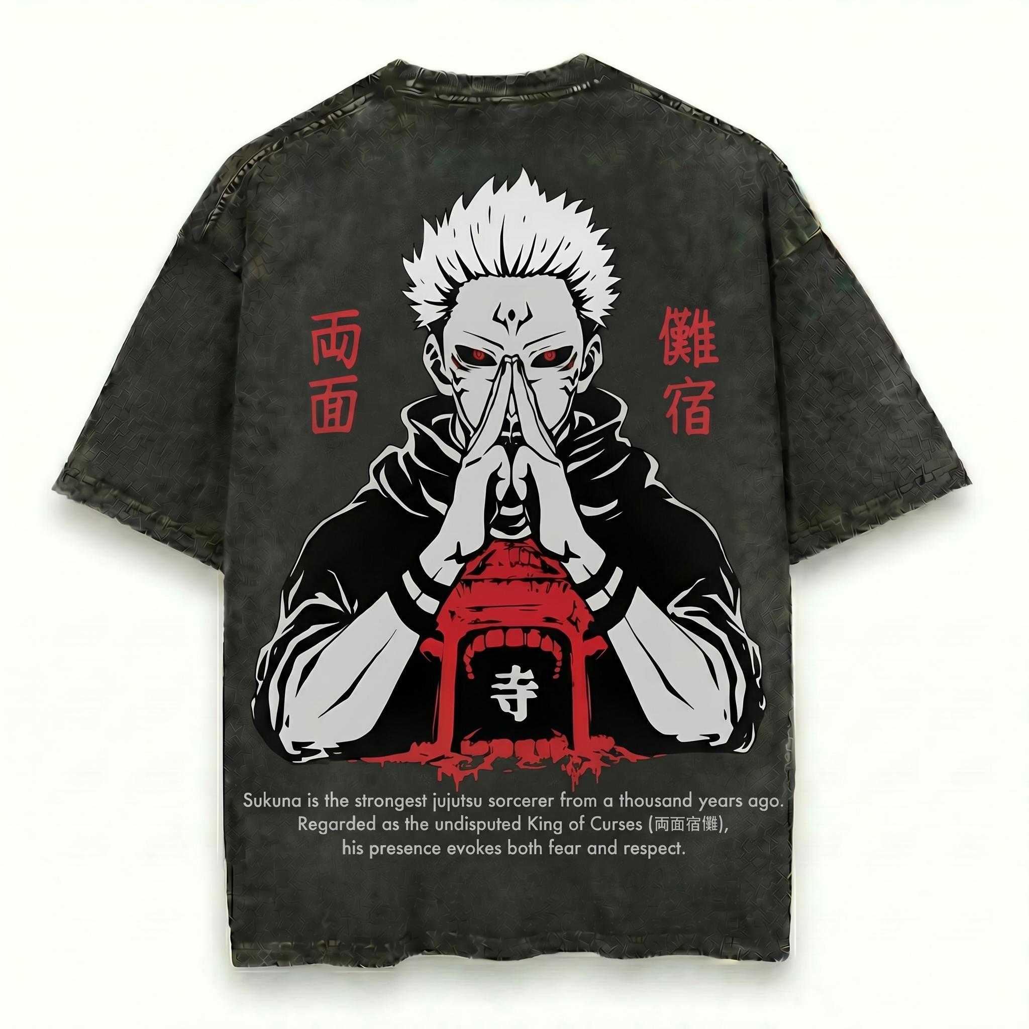 Kurodrip Sukuna Inspired Washed Black Oversized Anime Graphic T Shirt