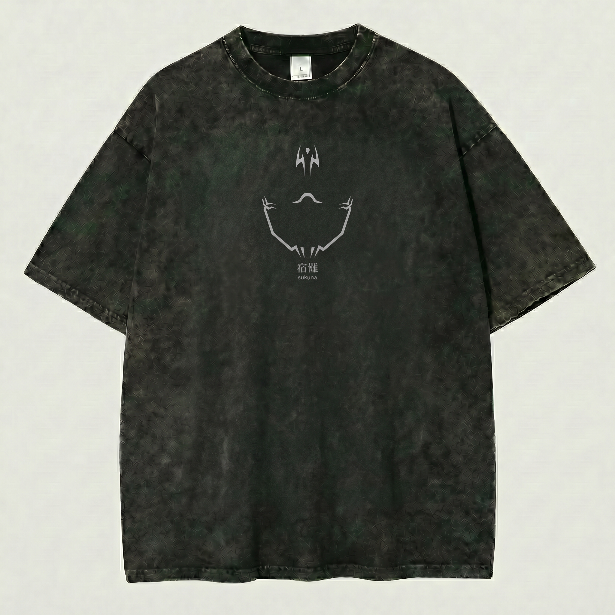 Kurodrip Sukuna Inspired Washed Black Oversized Anime Graphic T Shirt