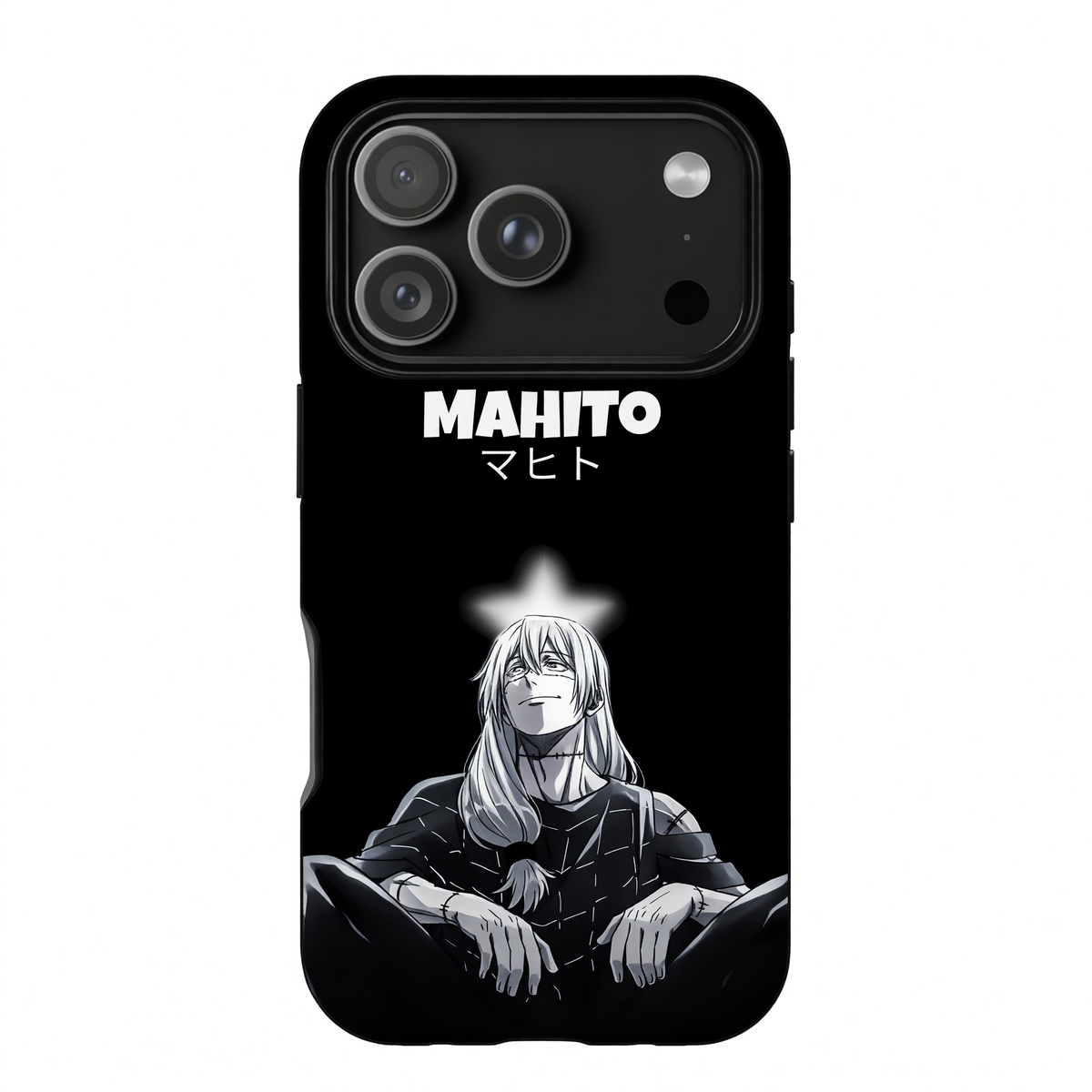 Kurodrip Mahito Jujutsu Kaisen Black Minimalist Name Japanese Text Star Sitting Smirk Cursed Spirit Protective Phone Case