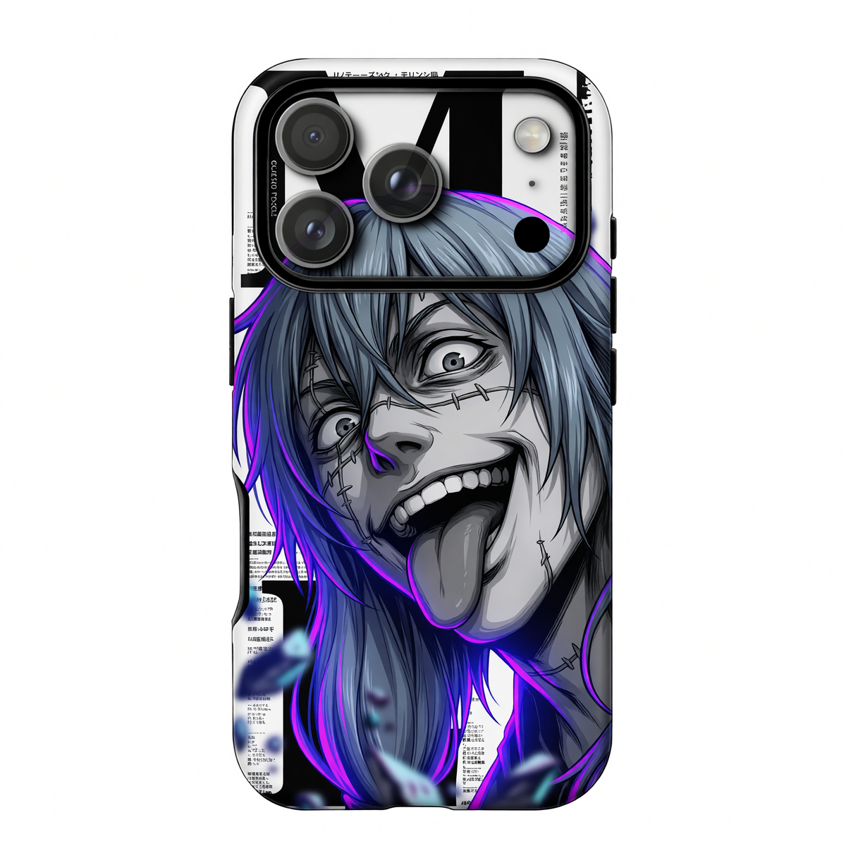 Kurodrip Mahito Jujutsu Kaisen Neon Purple Stitched Face Tongue Out Cursed Spirit Close Up Protective Phone Case
