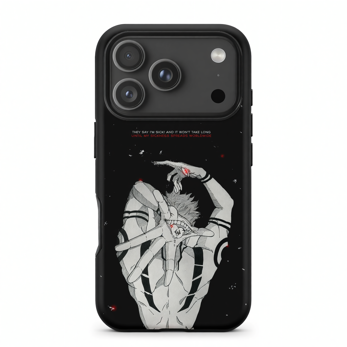 Kurodrip Sukuna Jujutsu Kaisen Sickness Spreads Quote Dark Body Contort Manga Sketch Red Accent Protective Phone Case