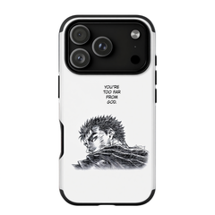 Kurodrip Guts Berserk White Minimalist Quote Too Far From God Side Profile Manga Sketch Protective Phone Case