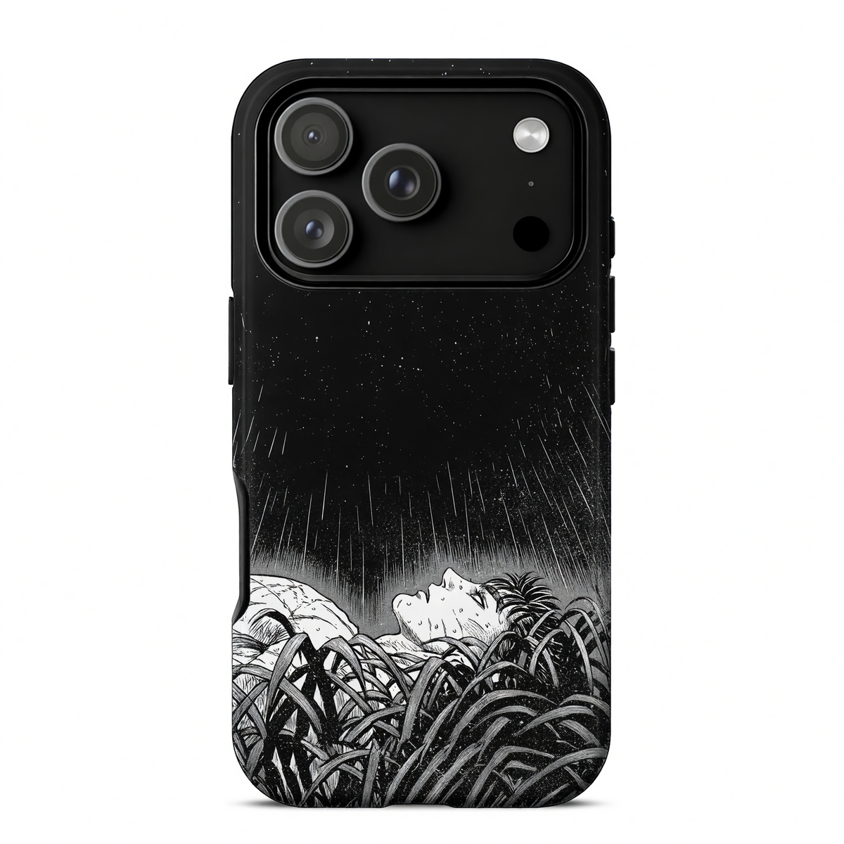 Kurodrip Guts Berserk Lying Rain Starry Night Grass Manga Sketch Dark Emotional Protective Phone Case