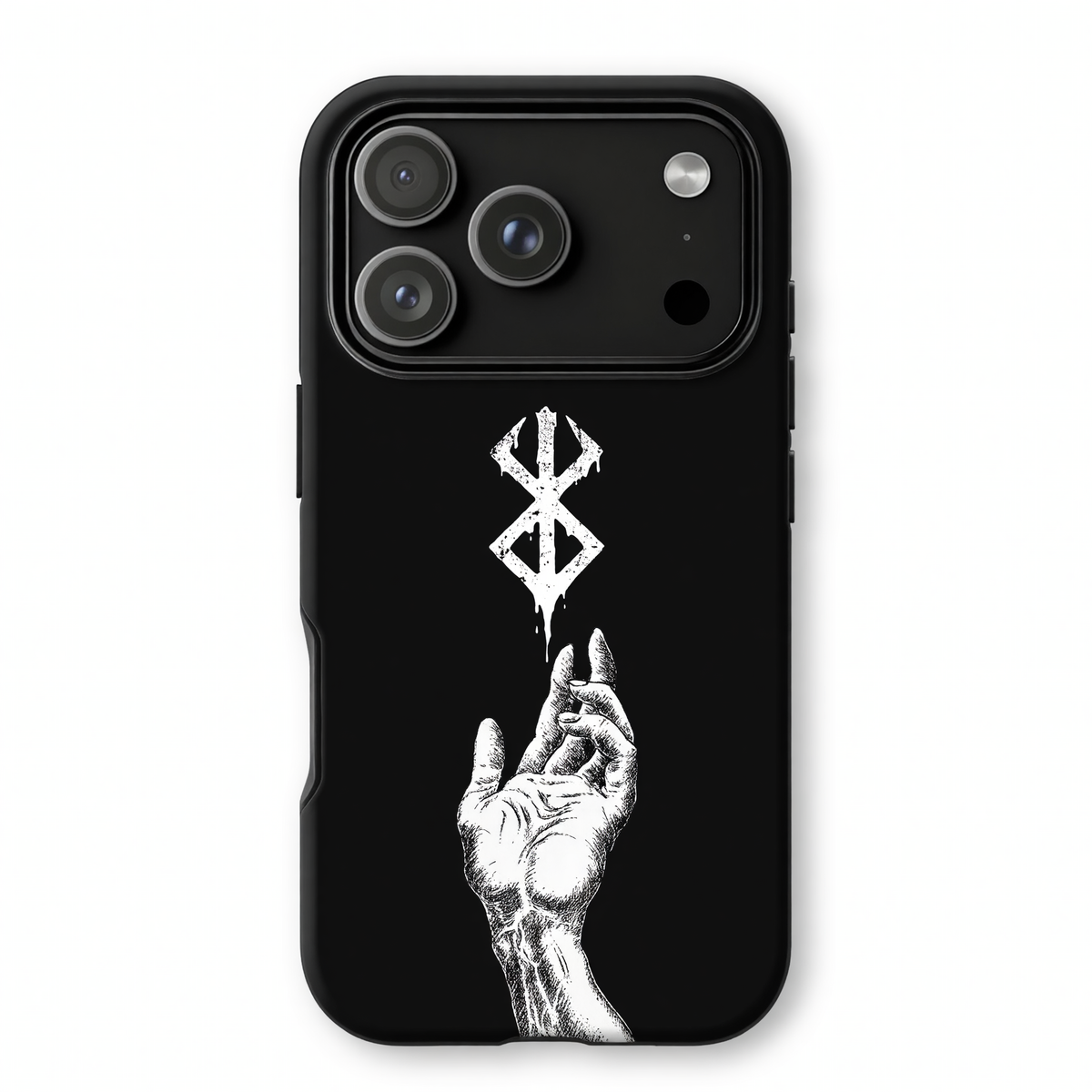 Kurodrip Berserk Brand of Sacrifice Dripping Hand Reaching Pure Black Minimalist Dark Symbol Protective Phone Case