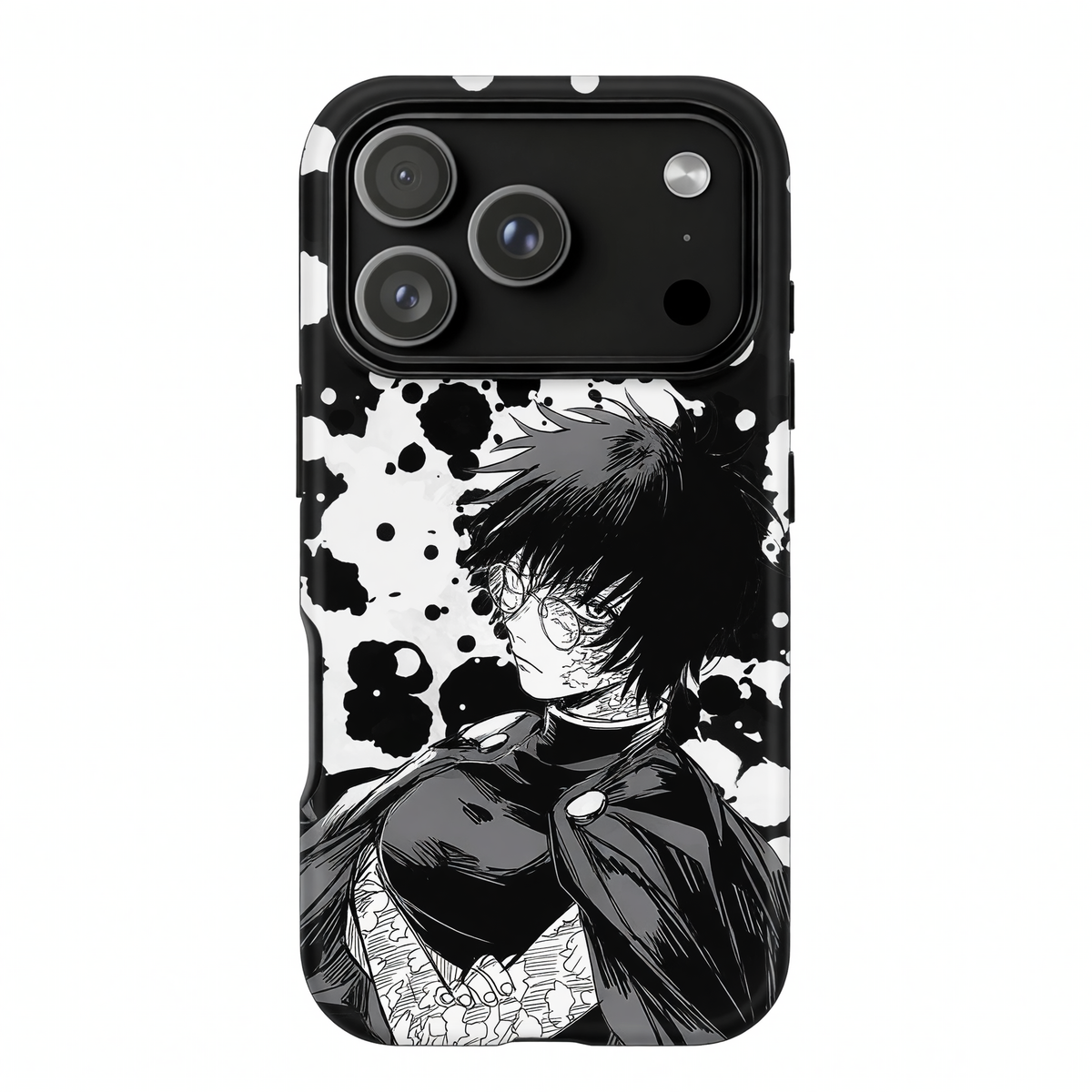 Kurodrip Toji Fushiguro Jujutsu Kaisen Black White Ink Splatter Glasses Side Profile Sorcerer Killer Protective Phone Case