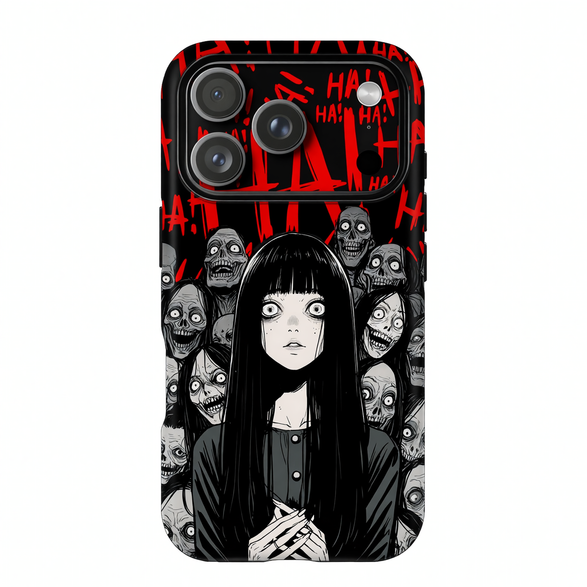 Kurodrip Dark Horror Anime Girl Zombie Crowd Red HA HA Junji Ito Style Black Scary Protective Phone Case