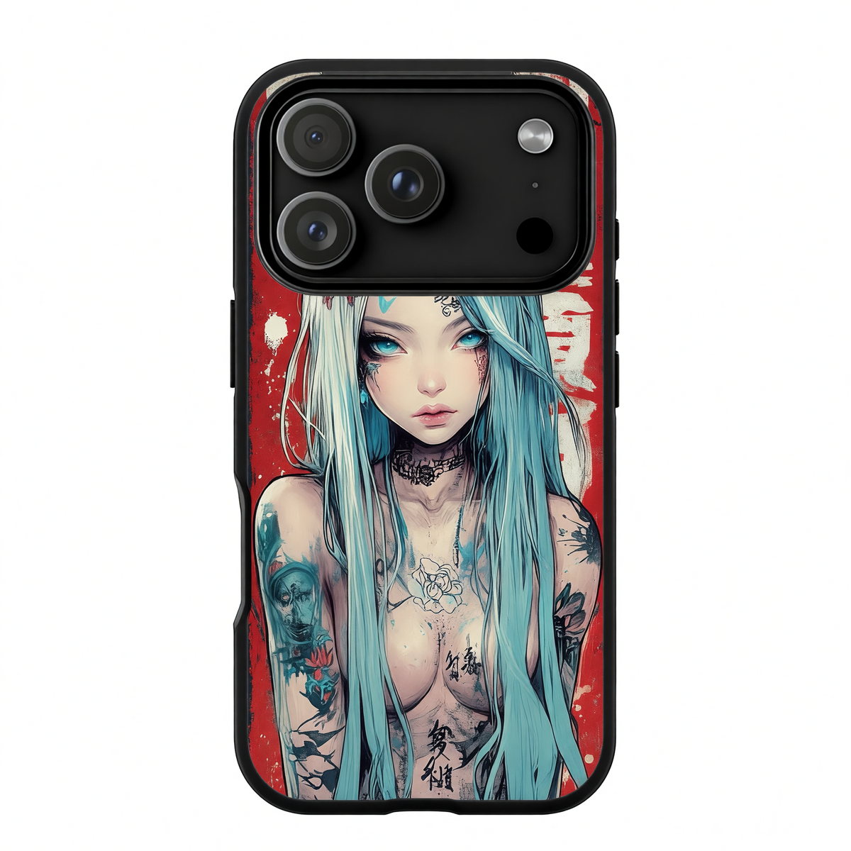 Kurodrip Mahito Jujutsu Kaisen Alternative Art Blue Hair Tattoo Red Kanji Cursed Spirit Protective Phone Case