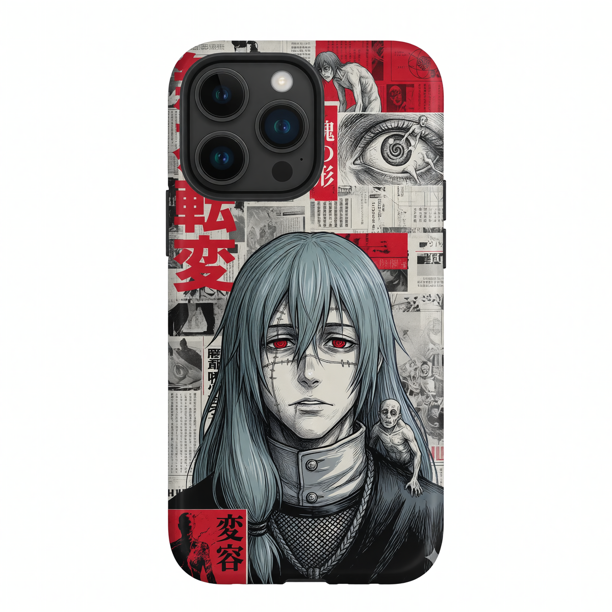 Kurodrip Mahito Jujutsu Kaisen Red Kanji Newspaper Collage Transfiguration Cursed Spirit Dark Protective Phone Case