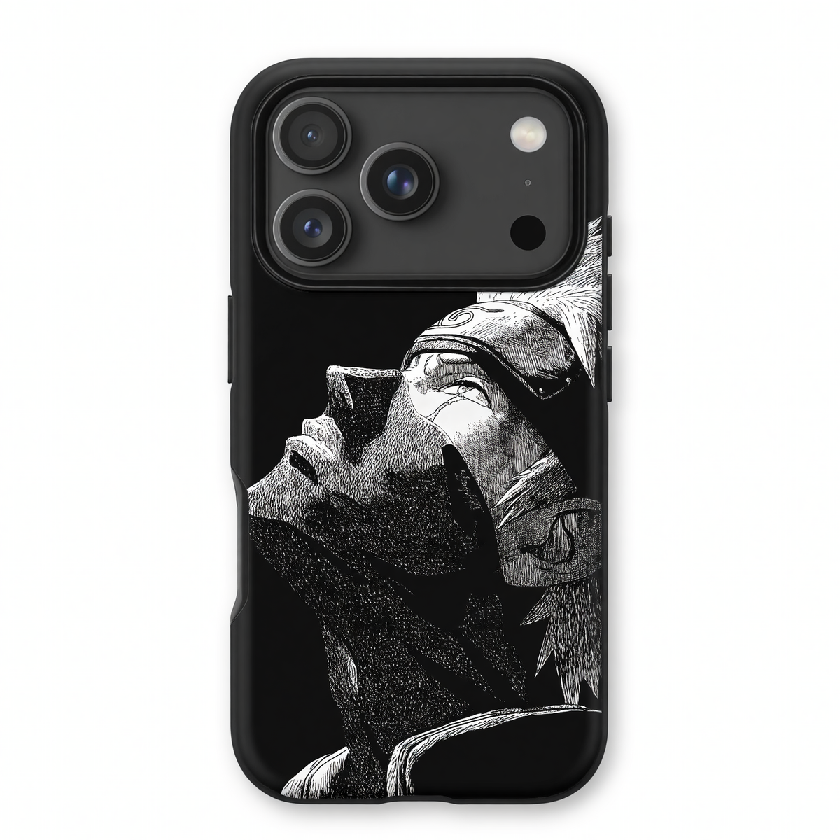 Kurodrip Kakashi Hatake Naruto Black White Sketch Looking Up Konoha Headband Dark Minimalist Protective Phone Case