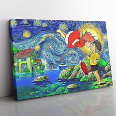 Ponyo Starry Night Studio Ghibli Canvas Print Wall Art - Kurodrip