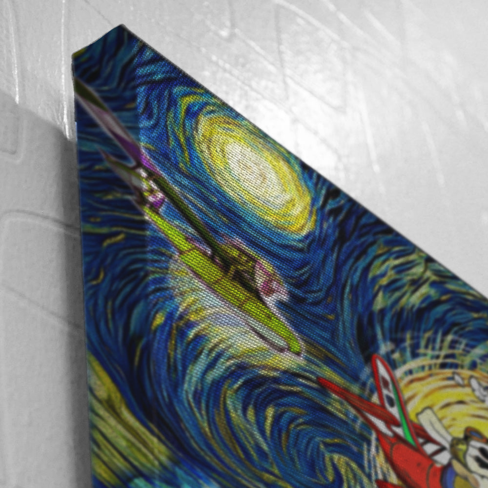 Porco Rosso Starry Night Studio Ghibli Canvas Print Wall Art - Kurodrip