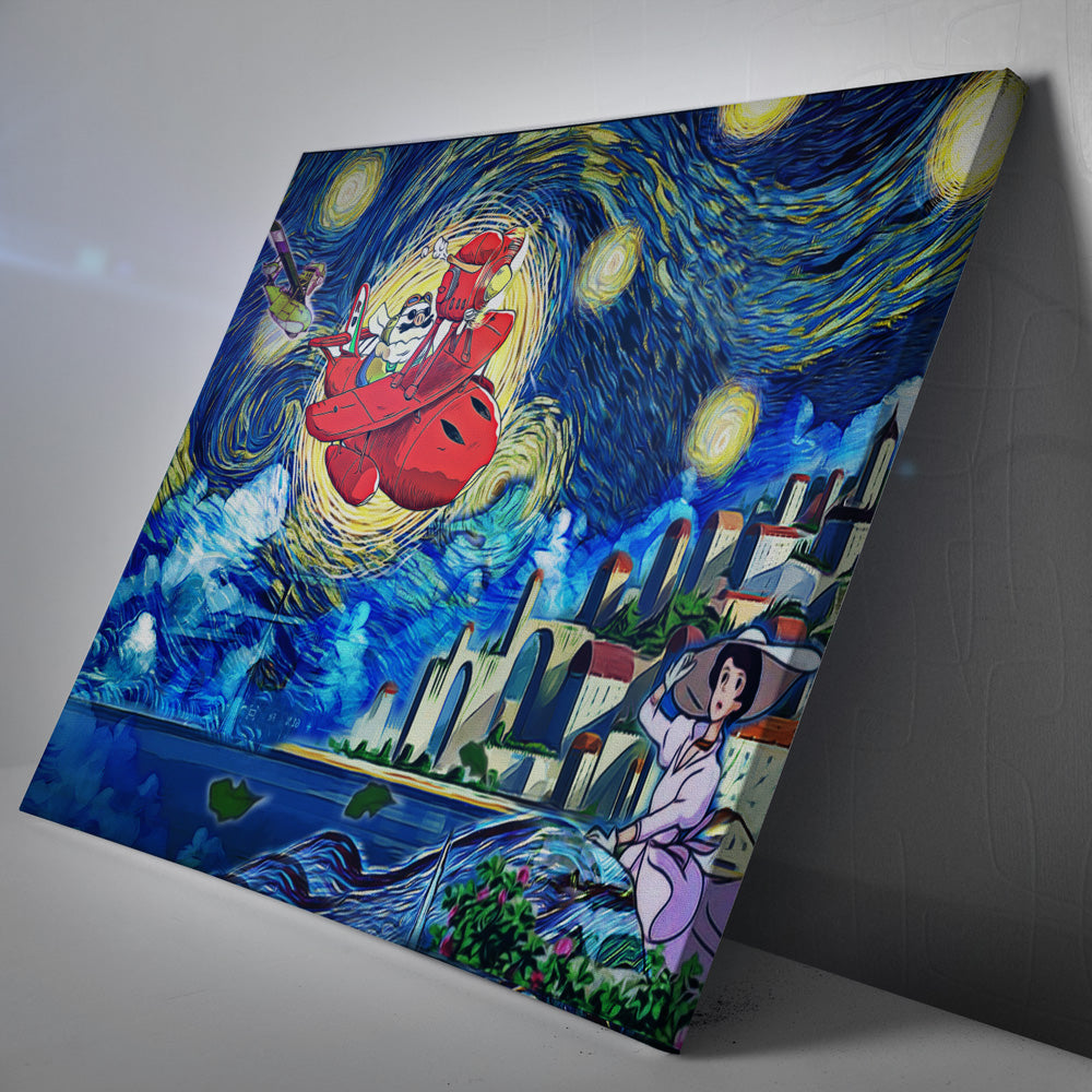 Porco Rosso Starry Night Studio Ghibli Canvas Print Wall Art - Kurodrip
