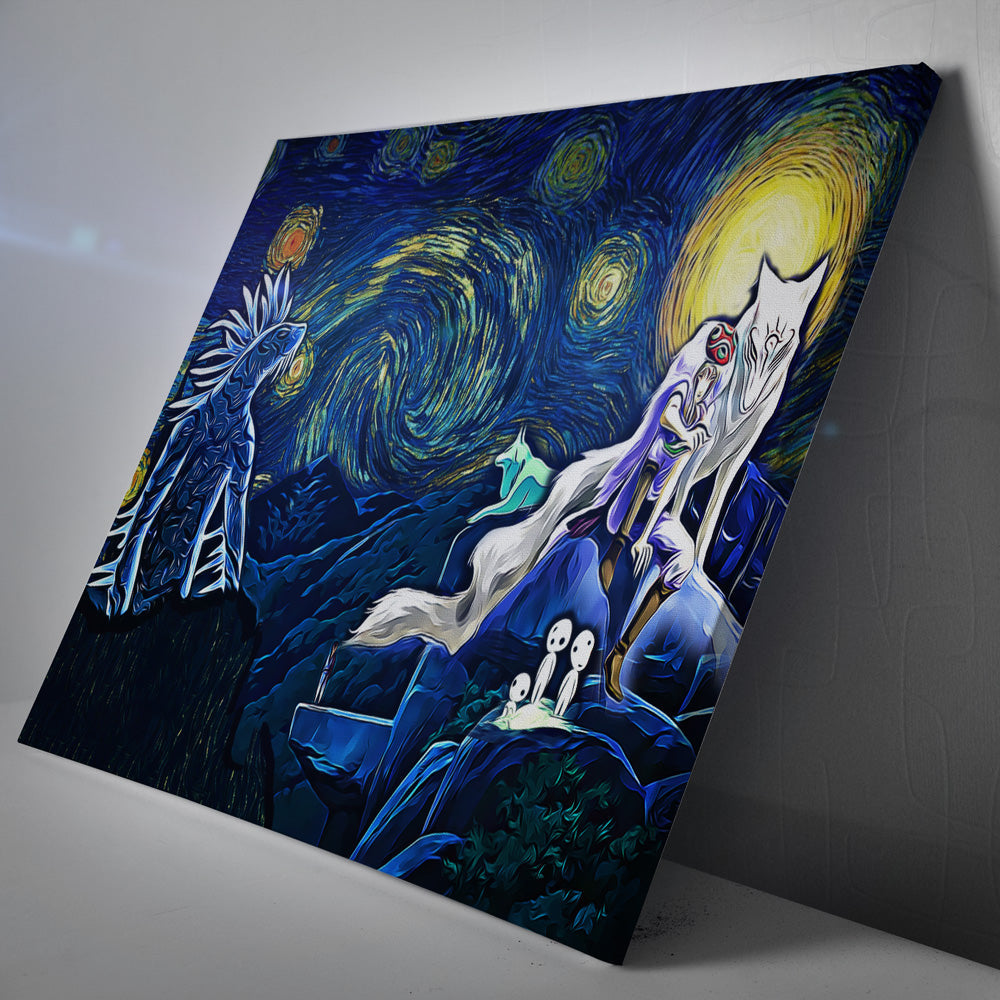 Princess Mononoke Starry Night Studio Ghibli Canvas Print Wall Art - Kurodrip