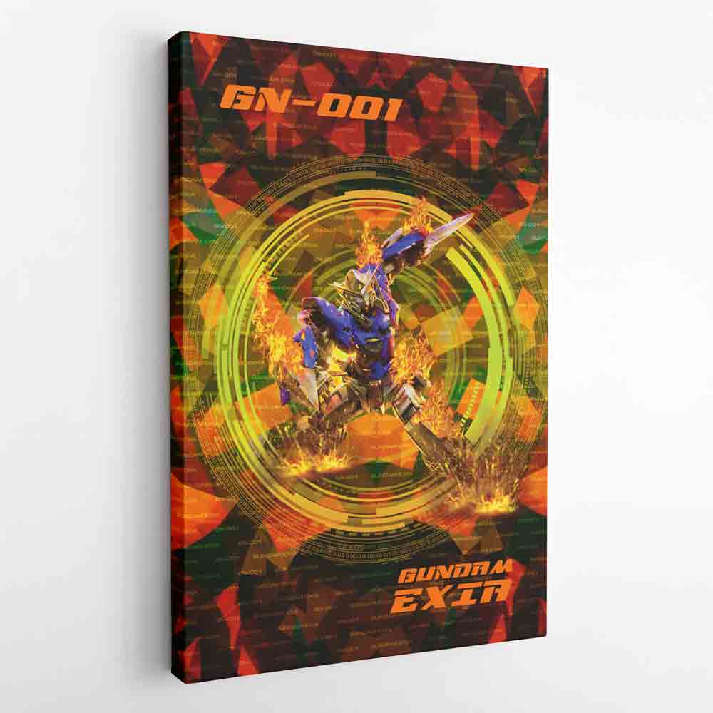 Trippy Burning Gundam Canvas Print Wall Art - Kurodrip