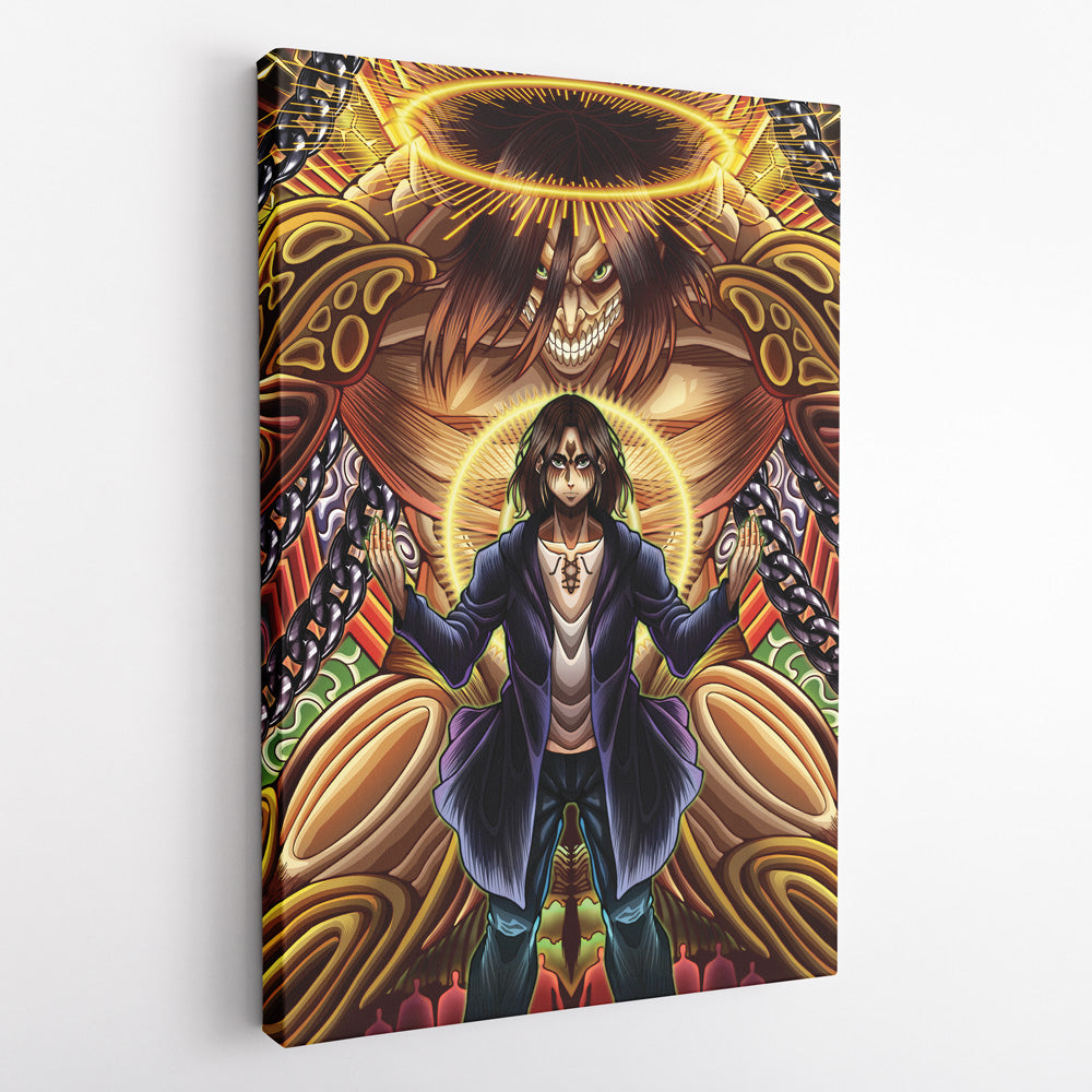 Trippy Eren Yeager Timeskip Attack on Titan Vertical Canvas Print Wall Art - Kurodrip